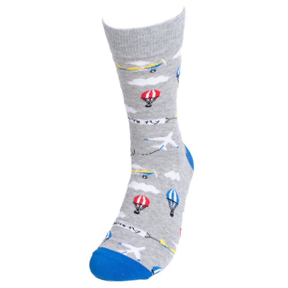 Crew Socks - "You're Fly" - Airplanes, Clouds & Hot Air Ballons - Mens - NWT